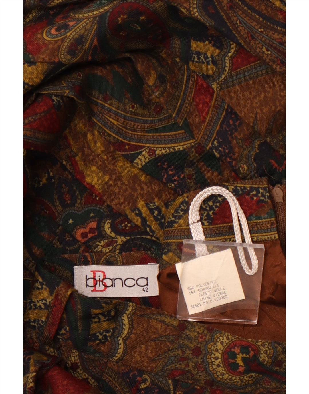 BIANCA Damska plisowana spódnica IT 42 Średnia W30 Brązowa Poliester Paisley