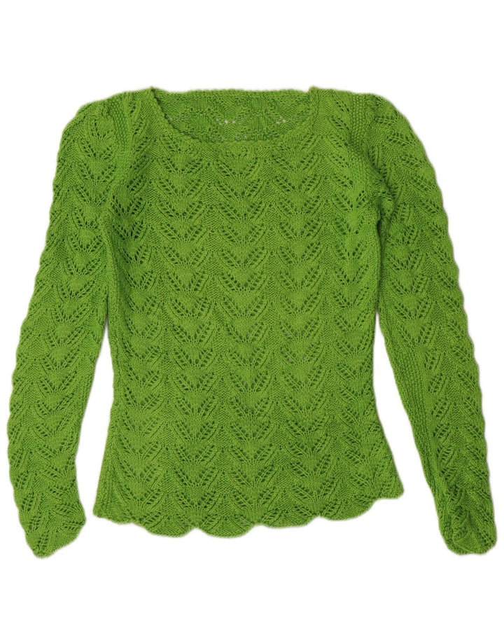 Sweter damski VINTAGE z dekoltem w łódkę UK 8 Small Green