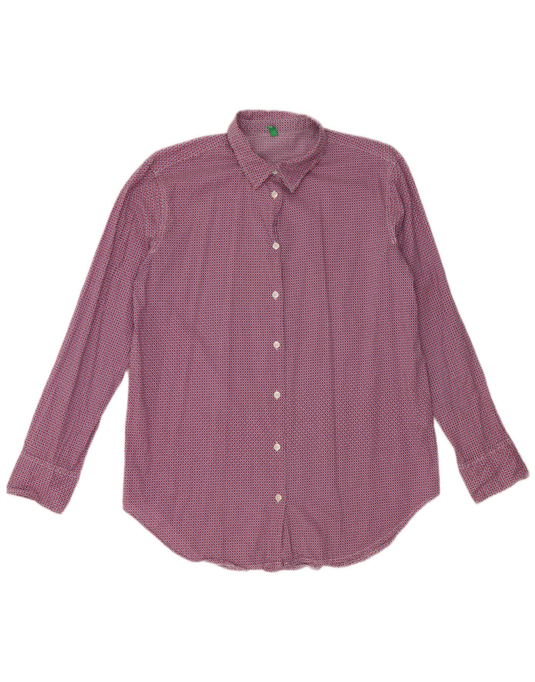 Damska koszula oversize BENETTON UK 6 XS, czerwona, geometryczna, bawełniana