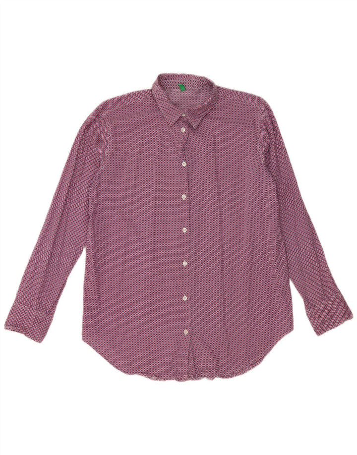 Damska koszula oversize BENETTON UK 6 XS, czerwona, geometryczna, bawełniana