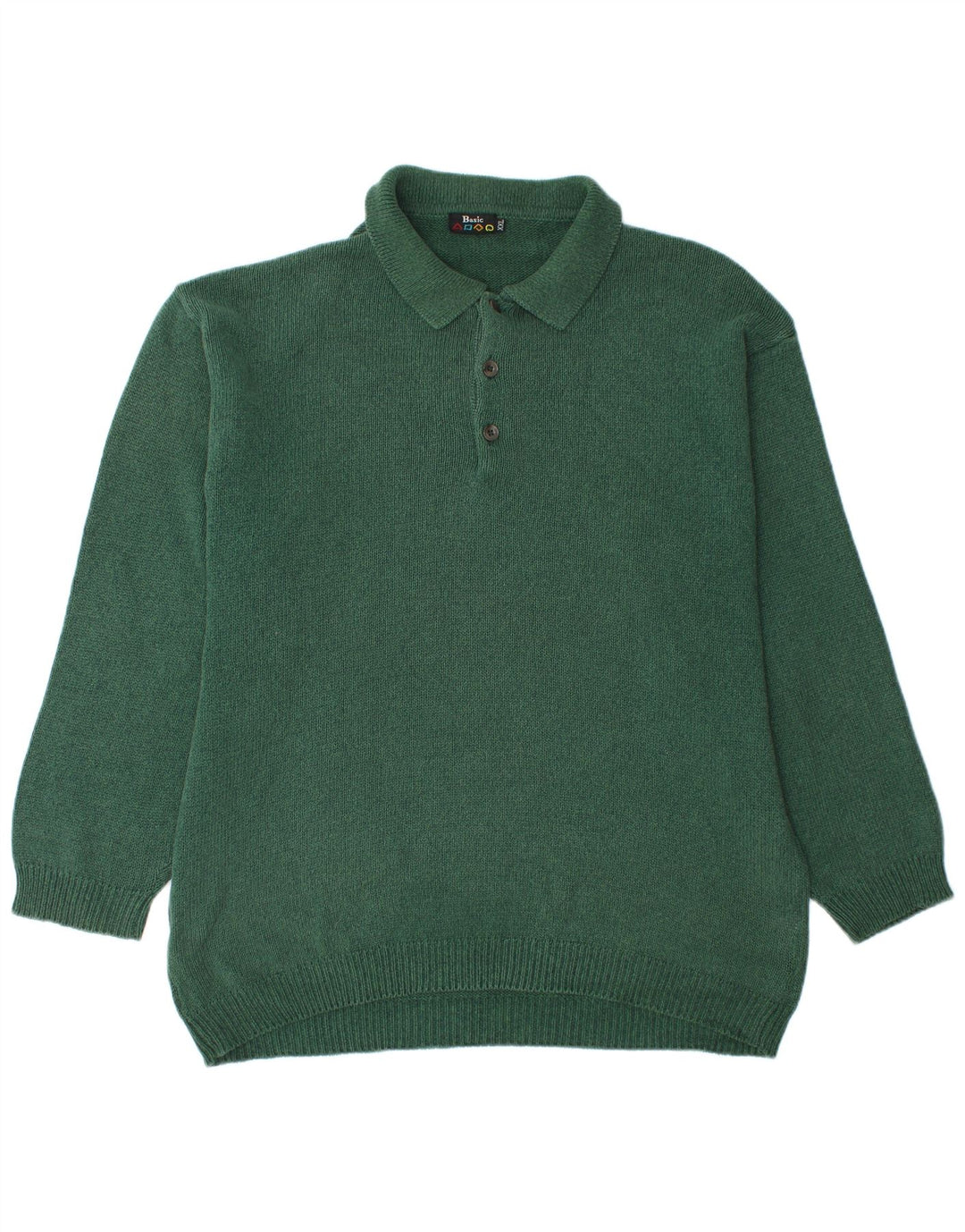 BASIC Męski sweter polo, 2XL, zielony, bawełniany