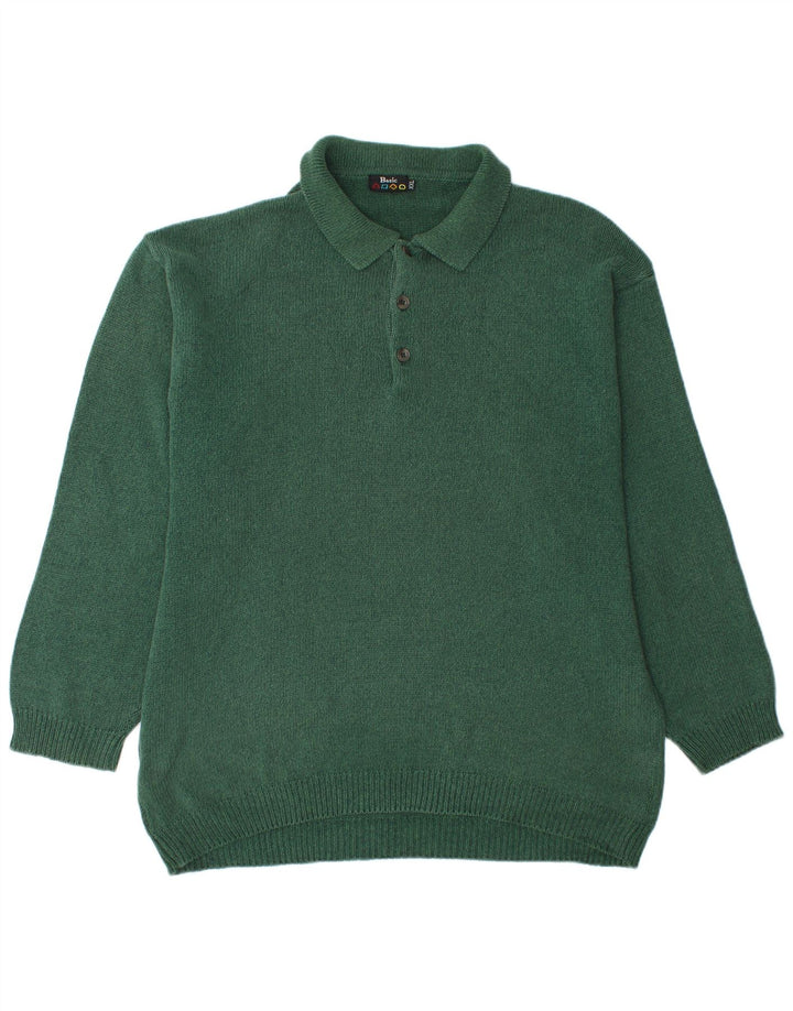 BASIC Męski sweter polo, 2XL, zielony, bawełniany