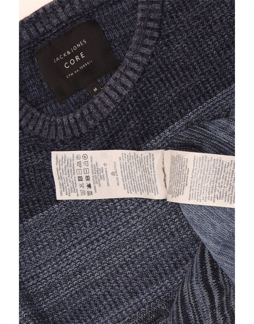 Męski sweter Jack & Jones z okrągłym dekoltem, bawełniany, w kolorze średniego niebieskiego w prążki
