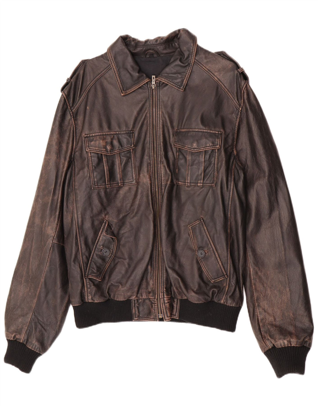ENJOY Męska skórzana kurtka wojskowa UK 42 XL z brązowej skóry
