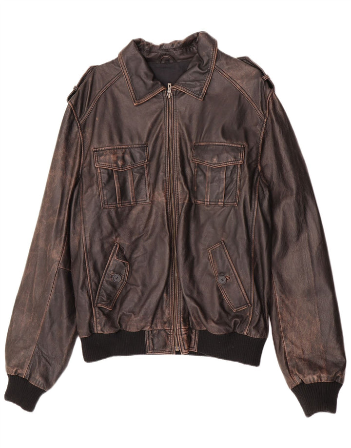 ENJOY Męska skórzana kurtka wojskowa UK 42 XL z brązowej skóry