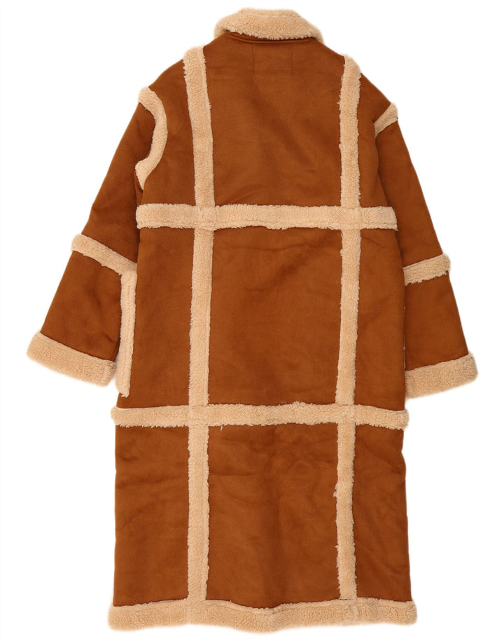 K. ZELL Damski płaszcz Sherpa o luźnym kroju UK 14 Średni brązowy geometryczny