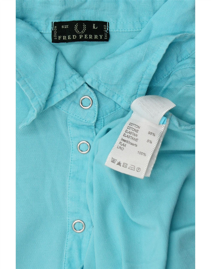 Damska koszulka polo Fred Perry UK 14, duża, niebieska, bawełniana