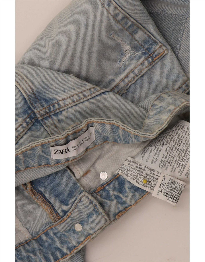 Damskie spodenki jeansowe Zara w trudnej sytuacji EU 36 XS W26, niebieska patchworkowa bawełna