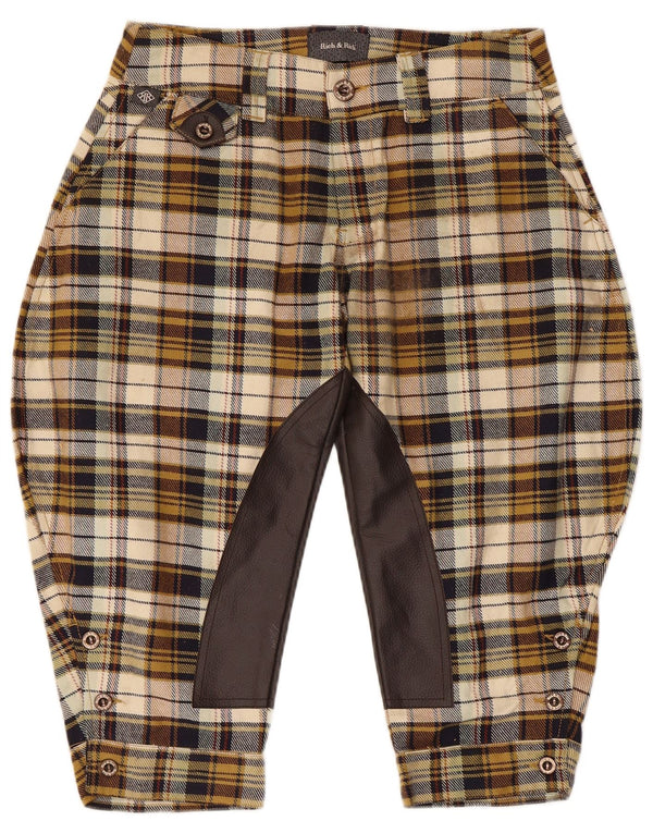 Damskie spodnie jeździeckie Capri Vintage IT 42 Medium W32 L19 Beżowa krata