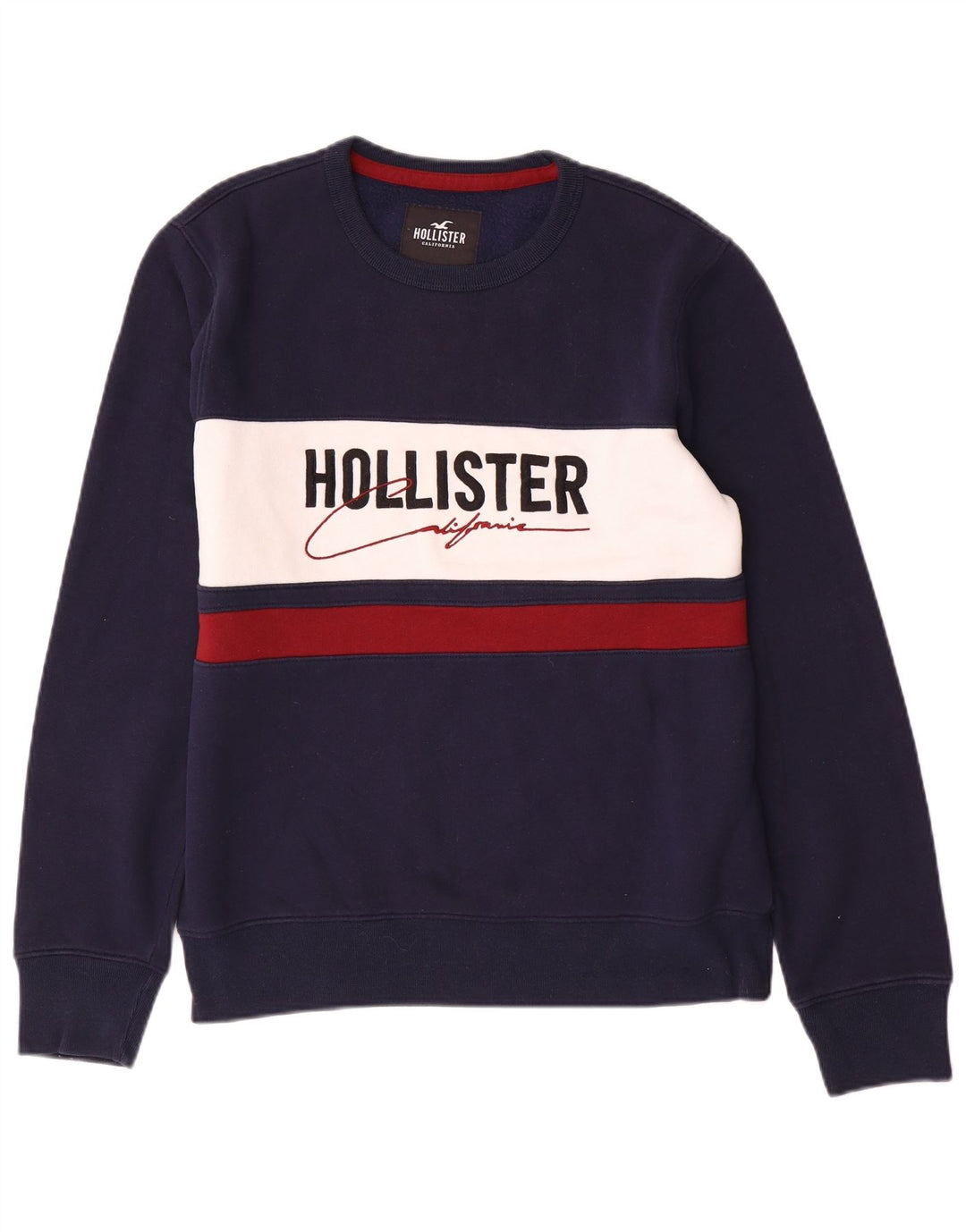 Męski sweter z grafiką Hollister, średni granatowy, blok kolorów