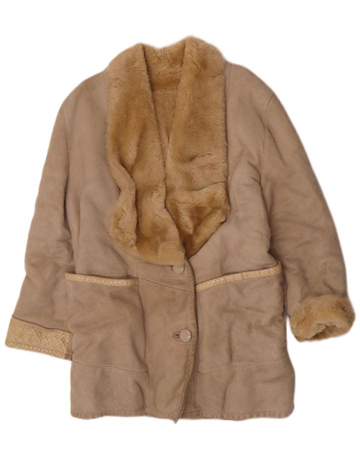 Vintage damski płaszcz shearling UK 14 średni beżowy shearling