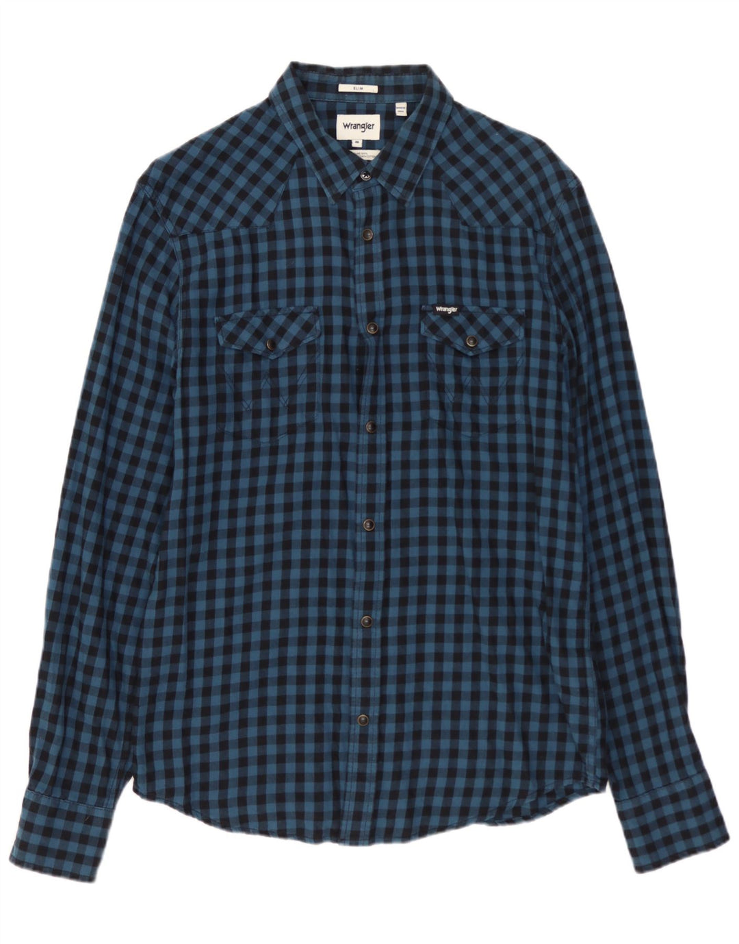 WRANGLER Męska koszula flanelowa o wąskim kroju, w kolorze średniego błękitu, bawełniana w kratkę