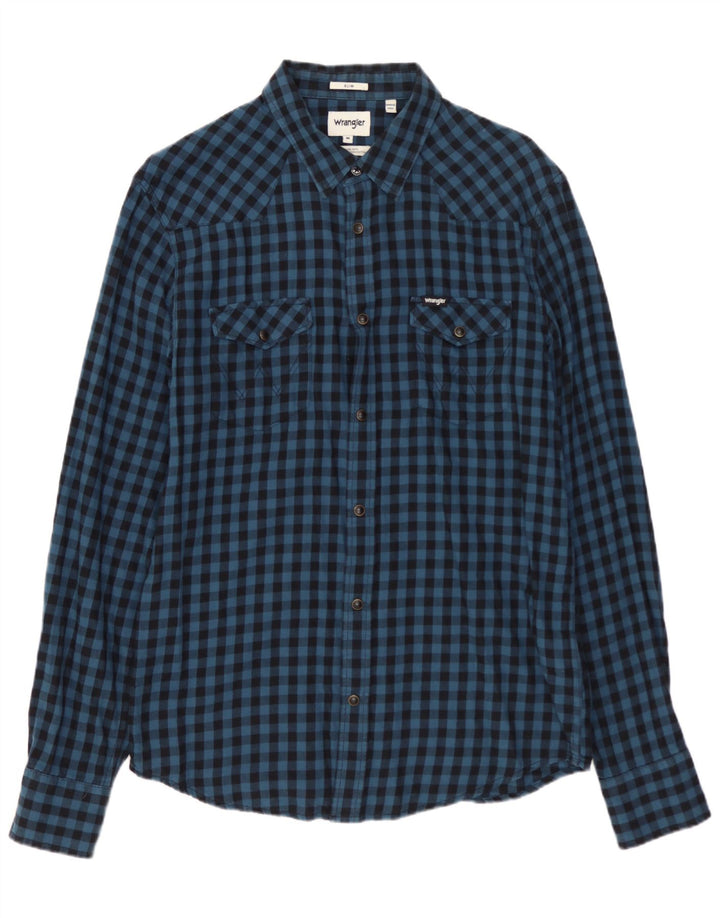 WRANGLER Męska koszula flanelowa o wąskim kroju, w kolorze średniego błękitu, bawełniana w kratkę