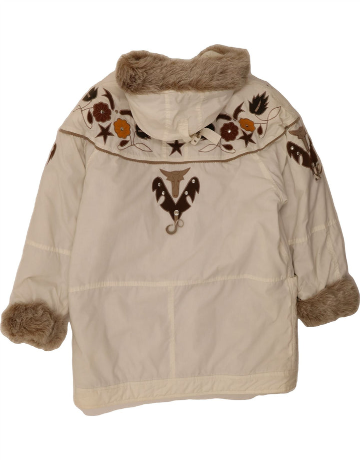 NO PROBLEM Womens Hooded Windbreaker Coat UK 18 XL  Off White Floral Vintage No Problem and Second-Hand No Problem from Messina Hembry 