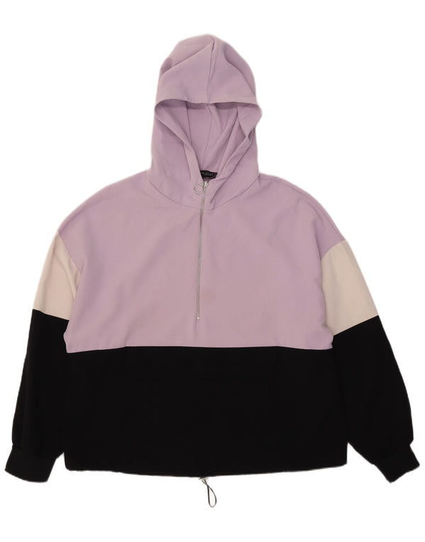 Damski sweter z kapturem i zamkiem Zara UK 18 XL Fioletowy poliester z blokami kolorów