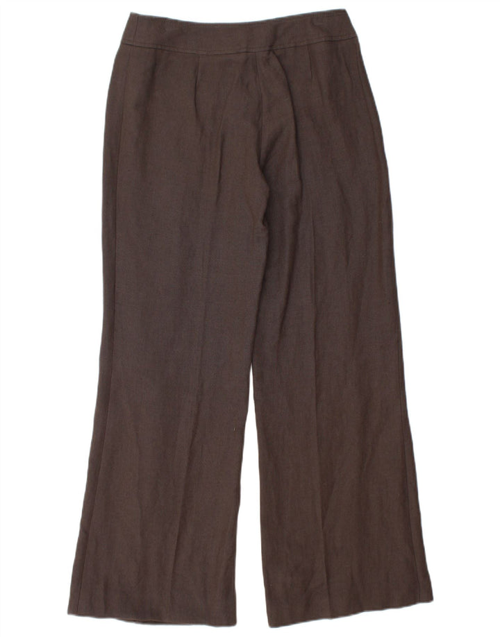 WALLIS Womens Petite Wide Leg Casual Trousers UK 6 XS W28 L30 Brown Linen