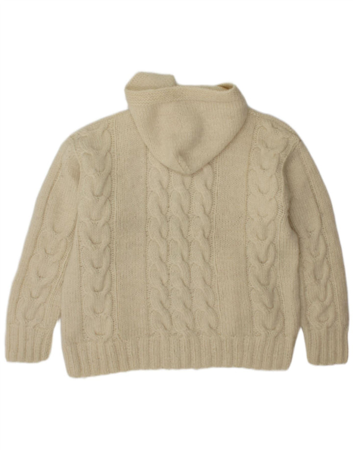 Vintage męski sweter z kapturem, duży, z białej wełny