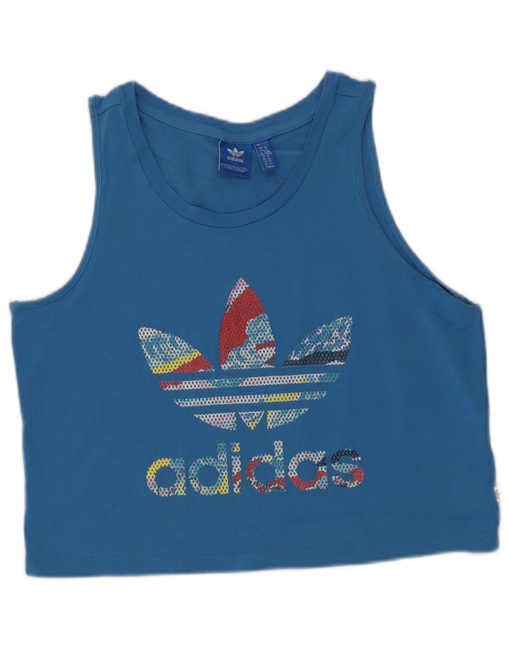 Damska kamizelka Adidas Crop Graphic Top UK 14 Średnia niebieska bawełna