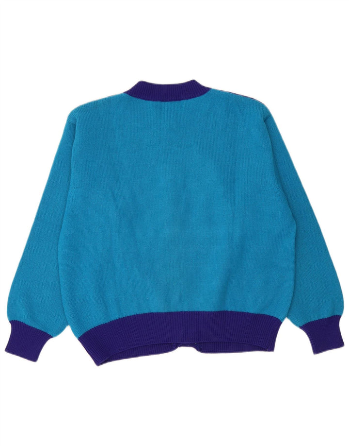 Damski sweter zimowy Benetton Crop IT 48 XL, niebieska wełna z blokami kolorów