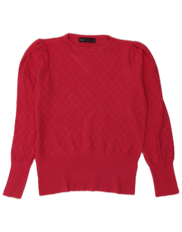 Marks & Spencer Damski sweter o regularnym kroju z okrągłym dekoltem, UK 8, mały, czerwony
