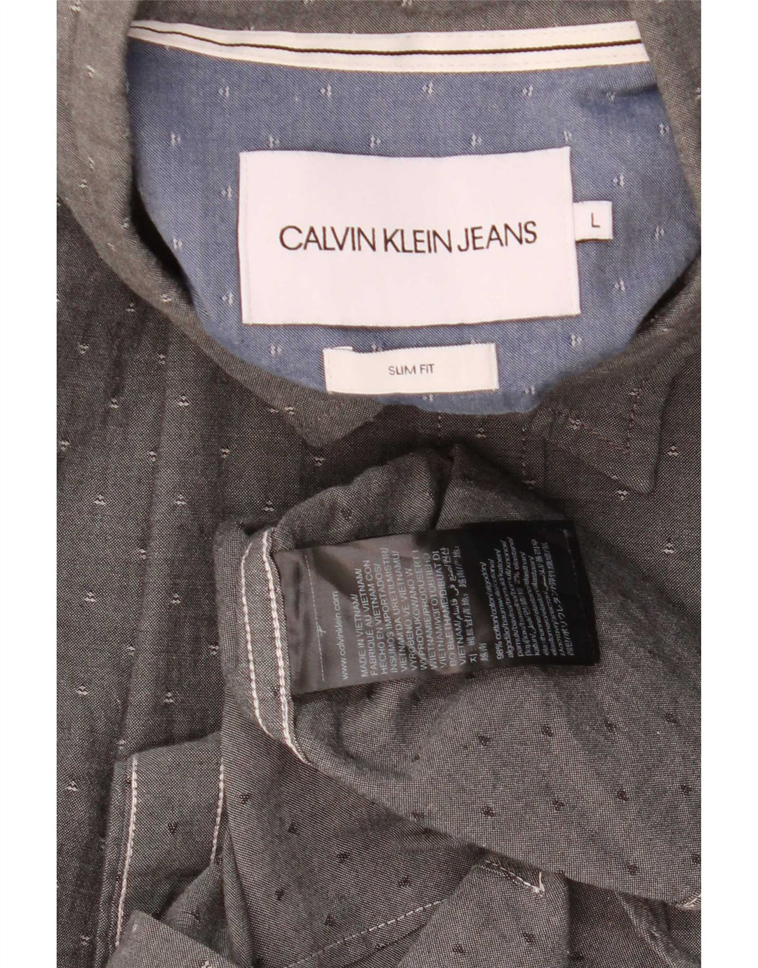 Koszula męska Calvin Klein Slim Fit, duża, szara, bawełniana w cętki