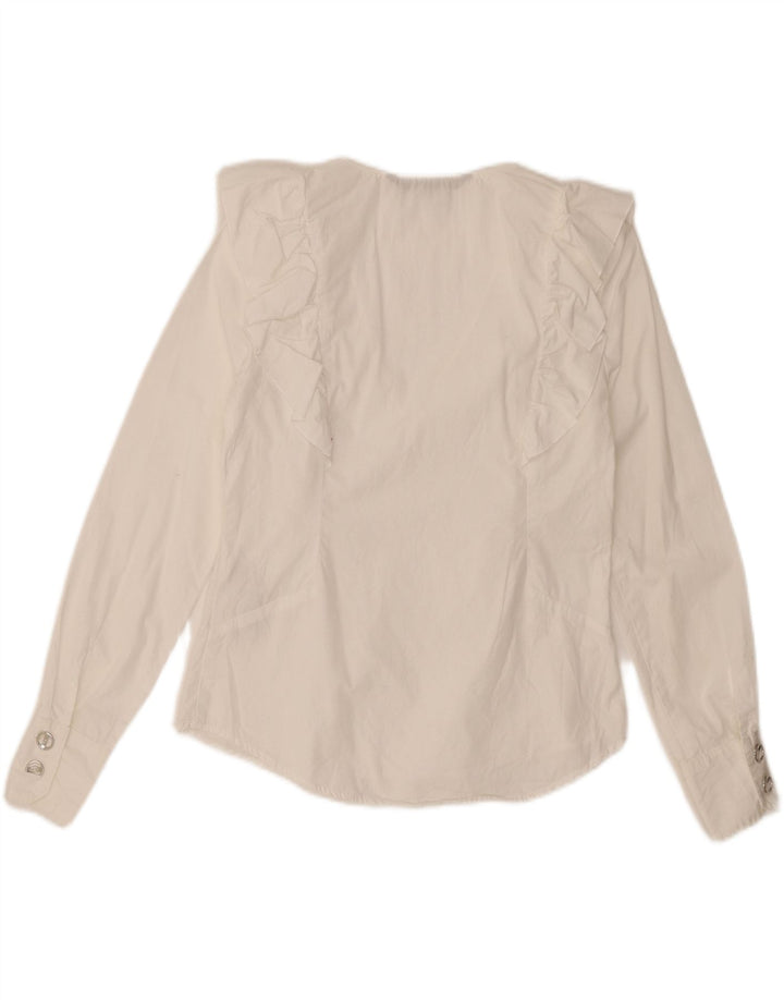 ZARA Womens Pullover Ruffle Front Shirt Blouse UK 6 XS White Cotton Vintage Zara and Second-Hand Zara from Messina Hembry 