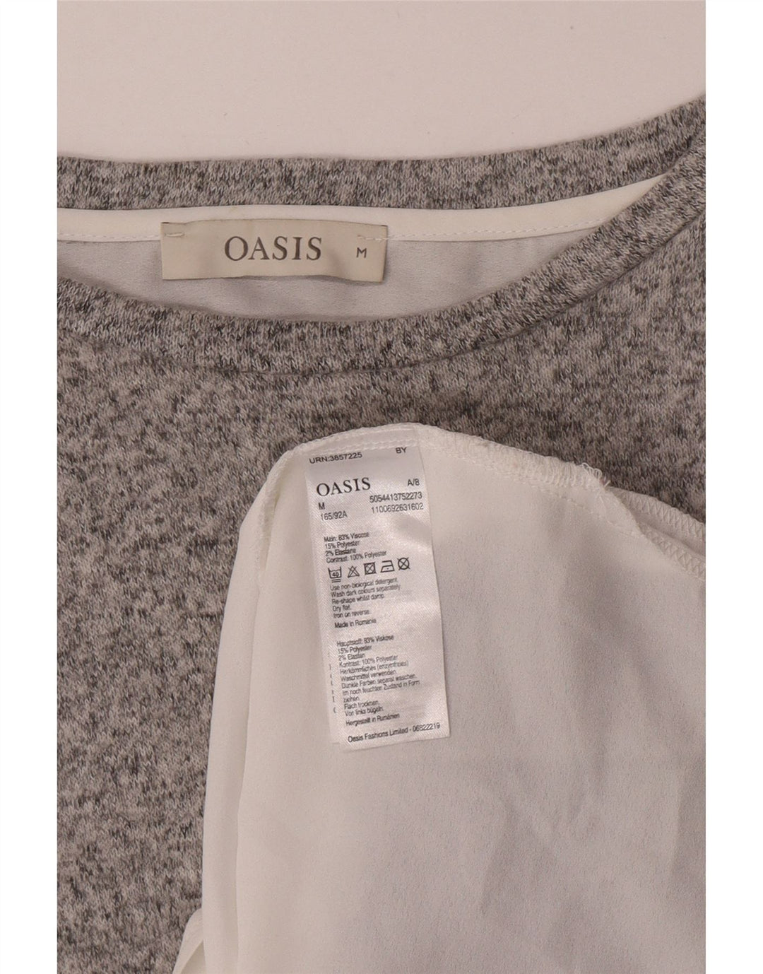 Damski top Oasis z długim rękawem, UK 14, średnioszary, wiskoza z blokami kolorów