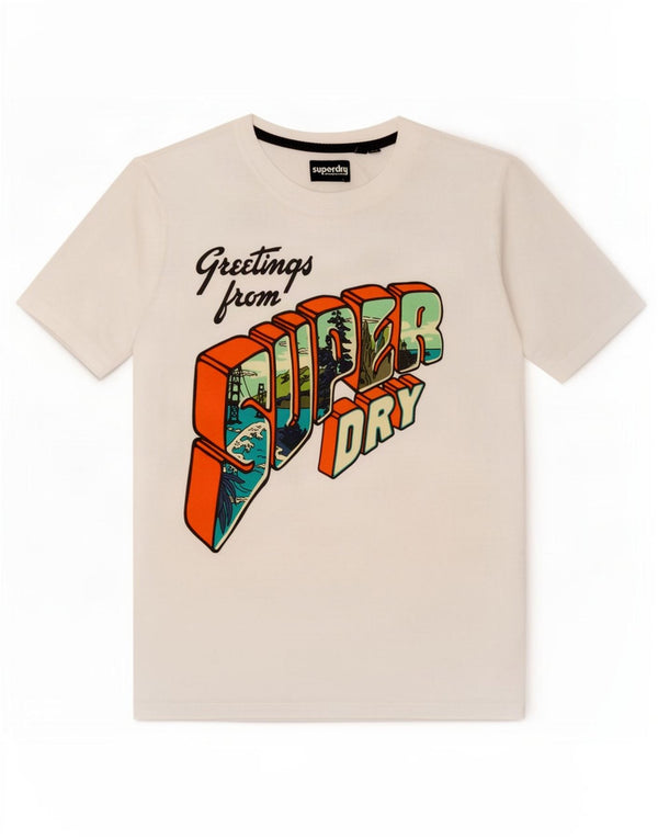 Damska koszulka z grafiką Superdry Top UK 12, średnia biała bawełna