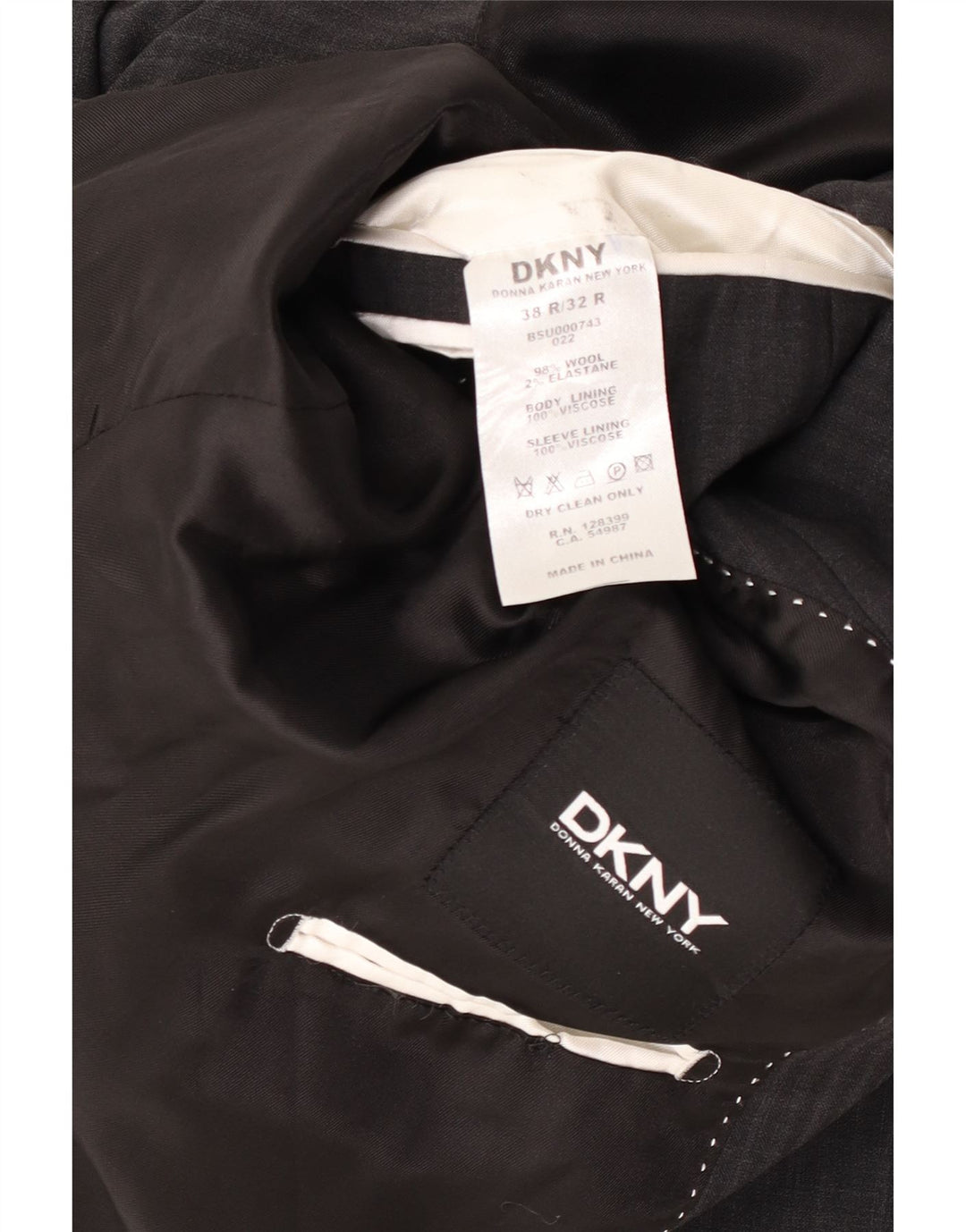 Dkny Męska marynarka zapinana na 2 guziki UK 38 Średnioszara wełna w prążki