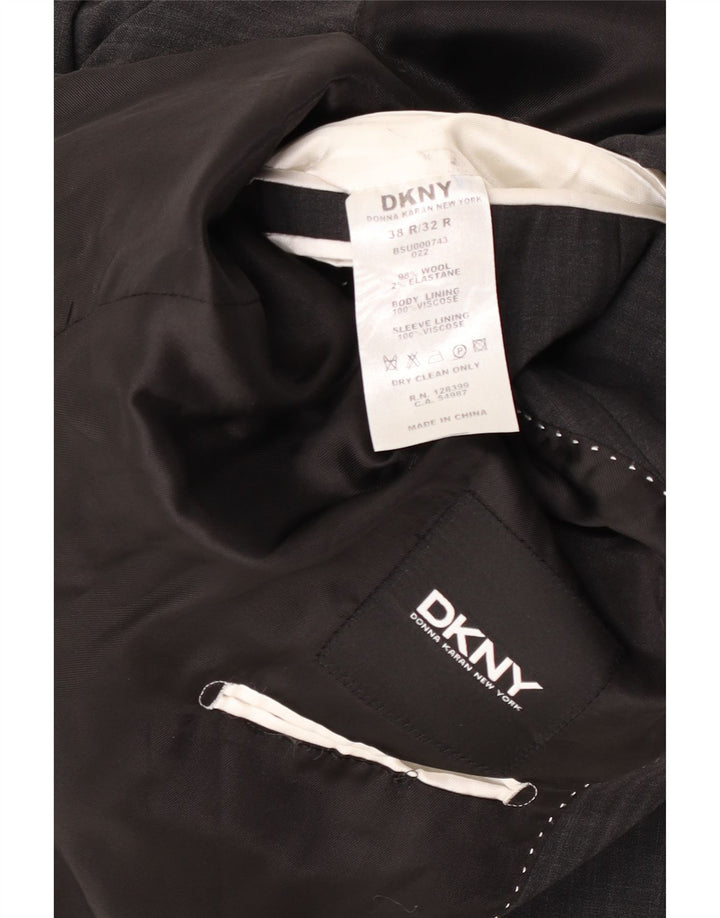 Dkny Męska marynarka zapinana na 2 guziki UK 38 Średnioszara wełna w prążki