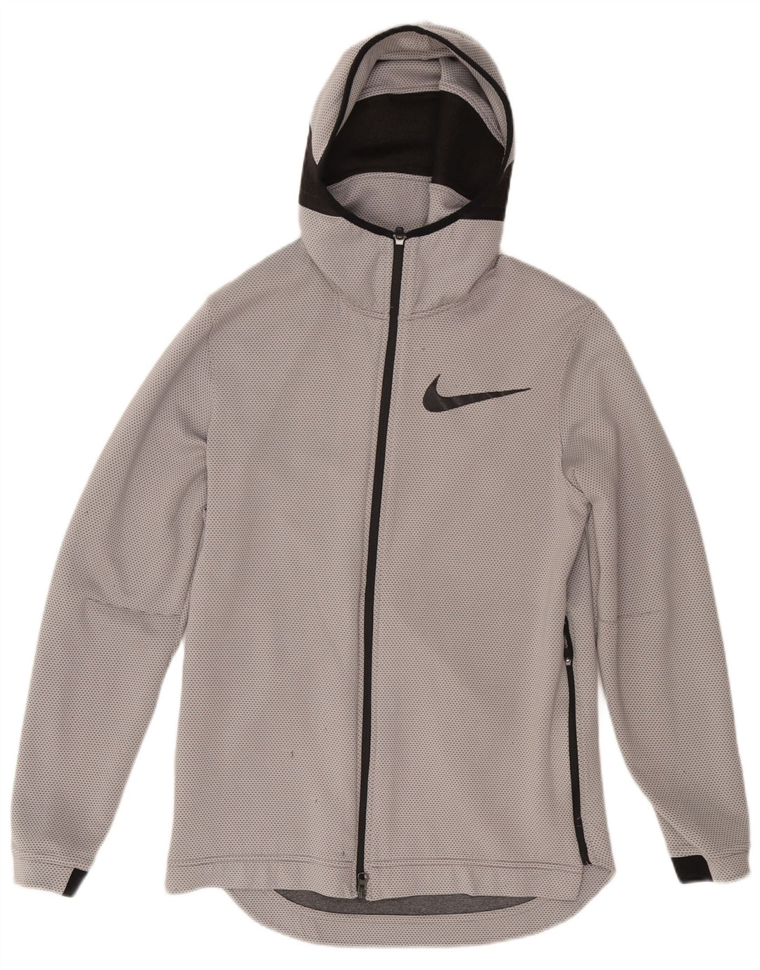 Męski sweter z kapturem i zamkiem do koszykówki NIKE, mały, szary, poliestrowy