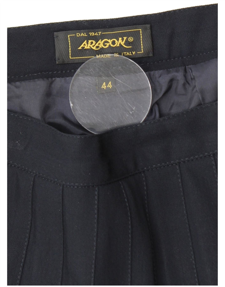 Damska plisowana spódnica VINTAGE IT 44 Medium W28 Granatowa dziewicza wełna