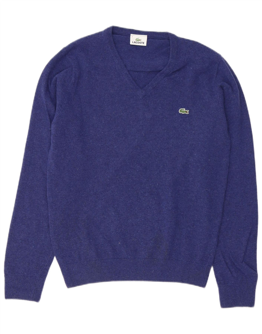 Męski sweter Lacoste z dekoltem w kształcie litery V, rozmiar 2 XS, niebieska dziewicza wełna