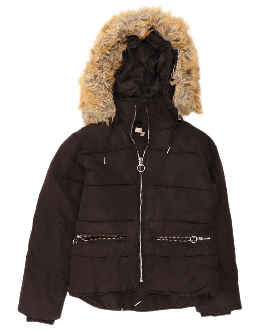 Damska kurtka z kapturem, oversize, wyściełana Topshop UK 4 XS, czarny poliester