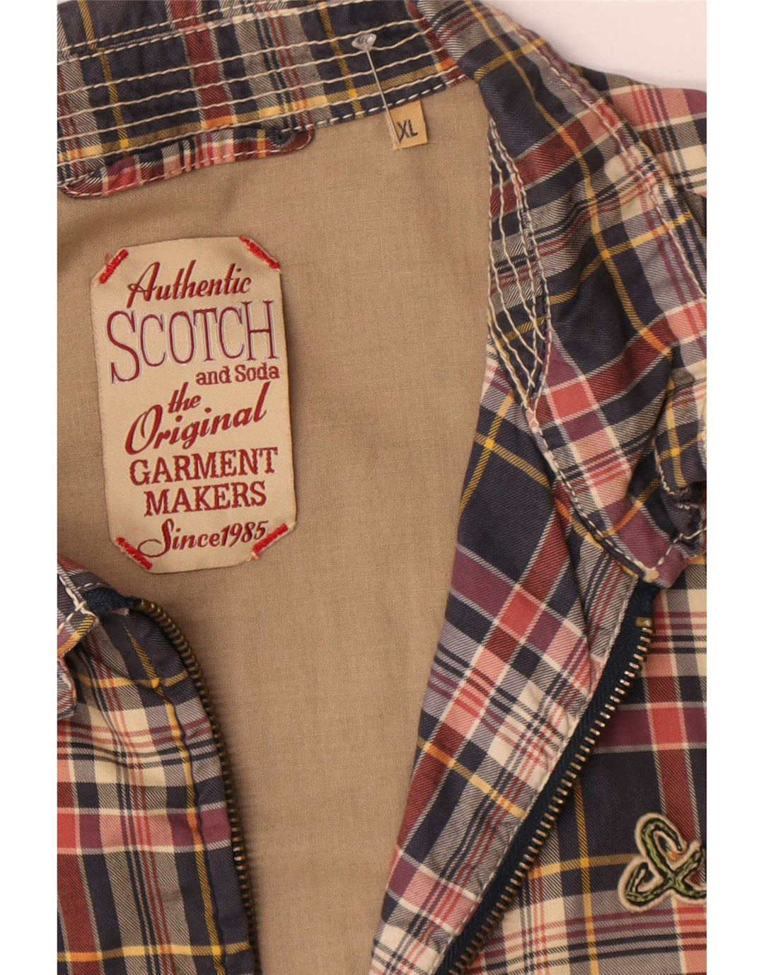 Męska kurtka bomber Scotch & Soda UK 42 XL, poliester w niebieską kratkę