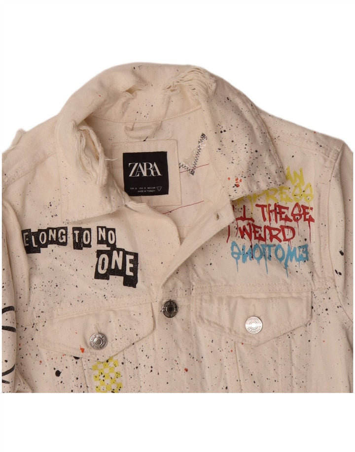 Męska kurtka dżinsowa Zara Graphic UK 36 Small White Flecked Cotton