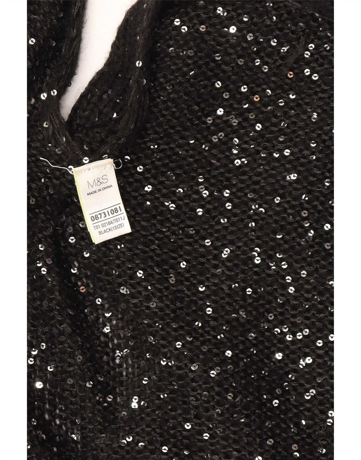 Marks & Spencer Damski sweter ponczo w jednym rozmiarze, czarny, nakrapiany akryl