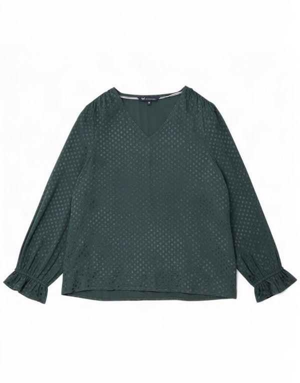 Crew Clothing Damska bluzka z długim rękawem Top UK 12 Średnia zielona w kropki