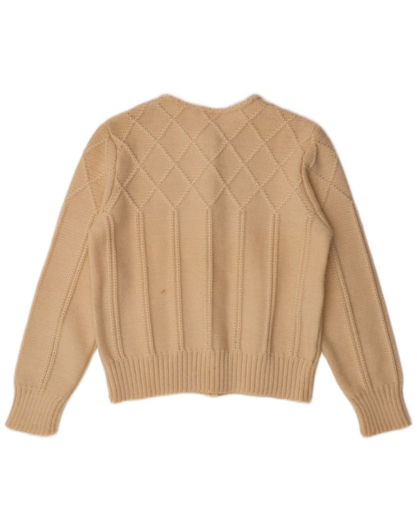 Sweter damski w stylu vintage, UK 12, średni, biała wełna