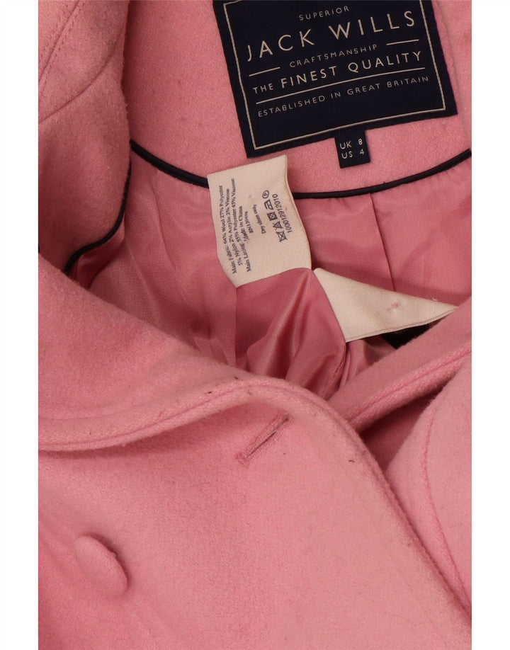 JACK WILLS Damski dwurzędowy płaszcz UK 8 Small, różowa wełna