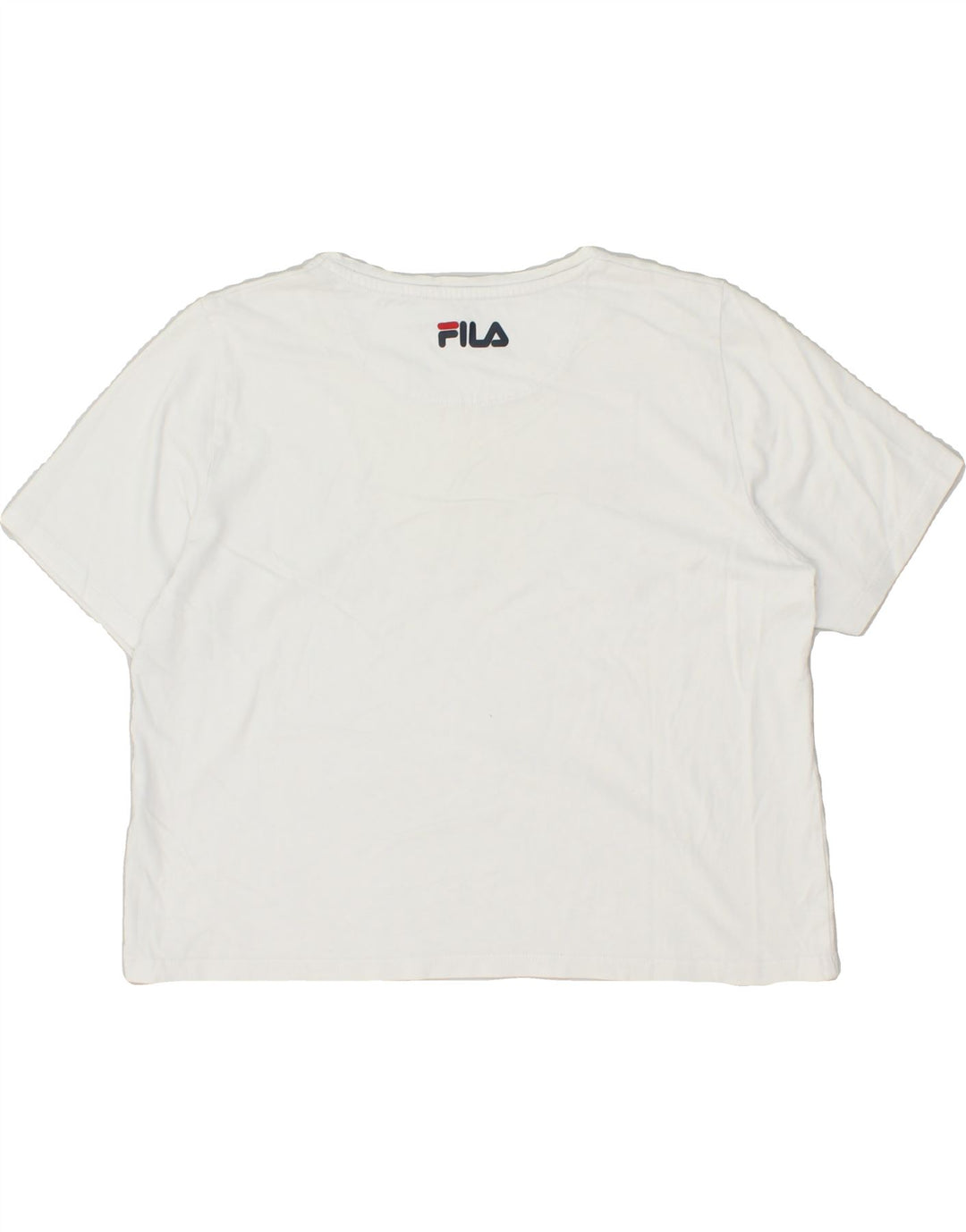 FILA Womens Crop Graphic T-Shirt Top UK 14 Medium White | Vintage Fila | Thrift | Second-Hand Fila | Used Clothing | Messina Hembry 
