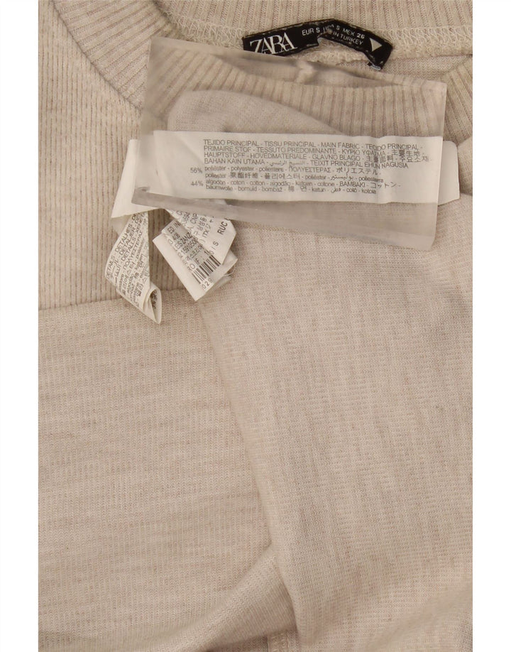 ZARA Womens Crop Top Long Sleeve UK 10 Small Beige Polyester Vintage Zara and Second-Hand Zara from Messina Hembry 