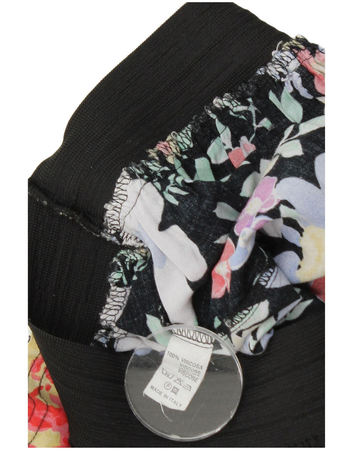 Damska spódnica midi w stylu vintage W28 Średnia czarna kwiatowa wiskoza