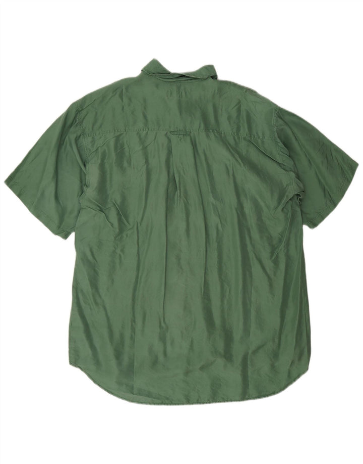 Koszula męska z krótkim rękawem w stylu vintage, średni zielony jedwab