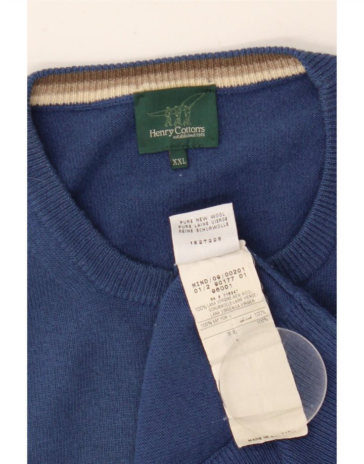 Męski sweter z okrągłym dekoltem Henry Cottons 2XL Niebieska wełna