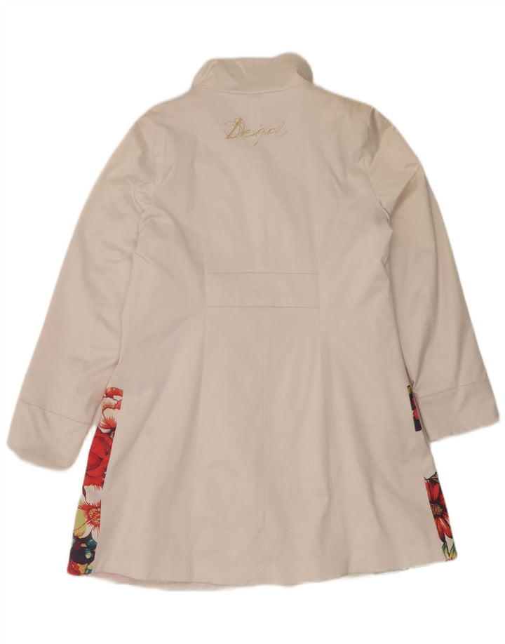 Desigual damski płaszcz graficzny EU 48 2XL z białej bawełny w kwiaty