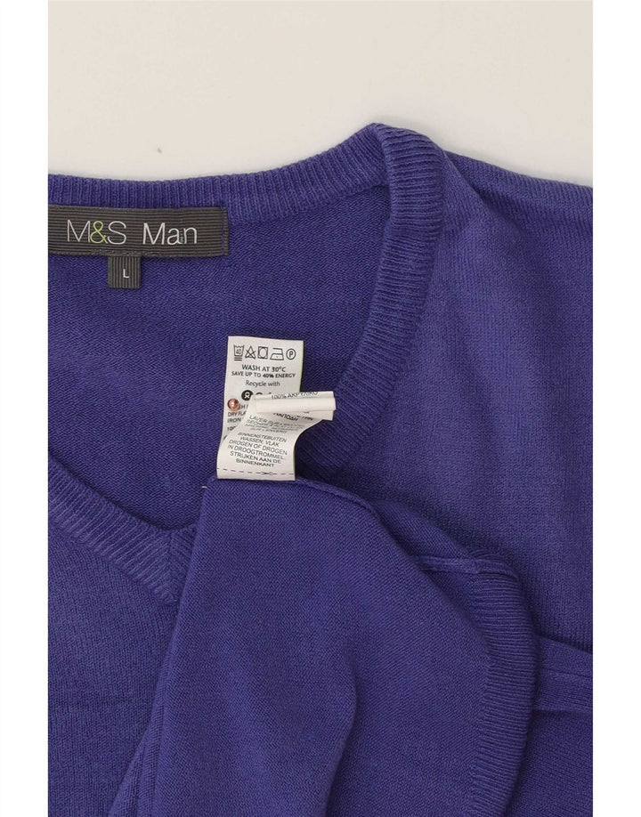 Marks & Spencer Męski sweter z dekoltem w kształcie litery V, duży, fioletowy, akrylowy