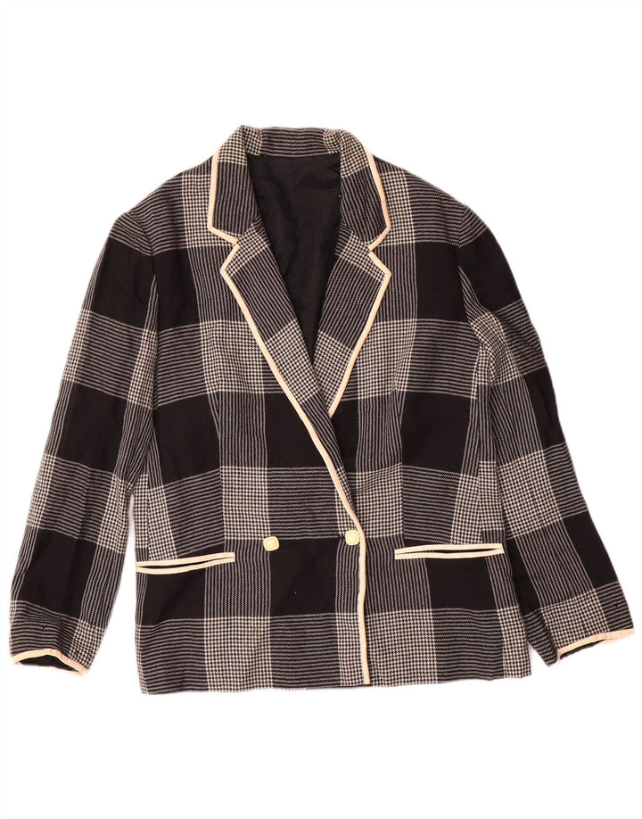 Vintage damska marynarka dwurzędowa UK 14, średnia czarna pepitka