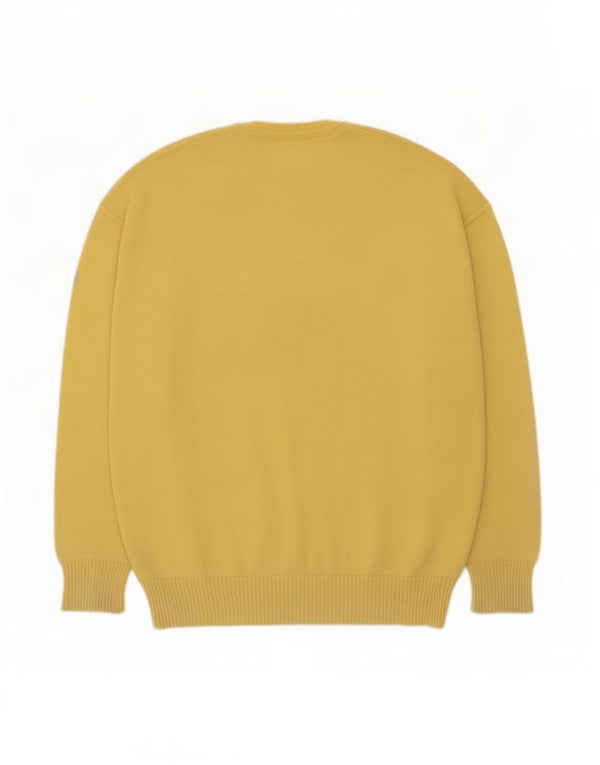 Vintage męski sweter z okrągłym dekoltem, duży, żółty, z dziewiczej wełny