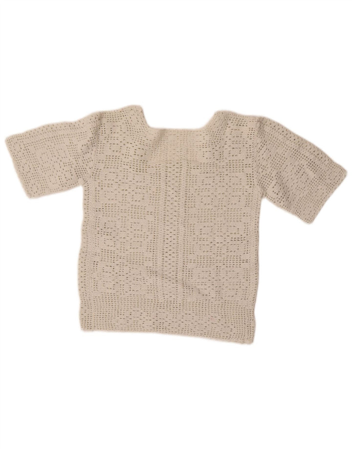 Vintage damski sweter z krótkim rękawem i okrągłym dekoltem UK 10 Small White